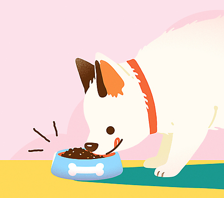 분홍색 일러스트 사람없음 귀여움 강아지 먹기 개밥그릇 개사료 맛있는 국내일러스트 AI파일 그릇 컬러 컨셉 모션 반려동물 개 먹이 애견용품 파일형식 벡터