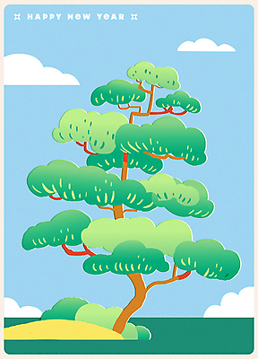 구름 한국전통 일러스트 새해 풍경 사람없음 초록색 소나무 연하장 언덕 한국화 해피뉴이어 국내일러스트 AI파일 자연요소 나무 전통 컬러 카드_감사 한국 새해인사 동양화 파일형식 벡터