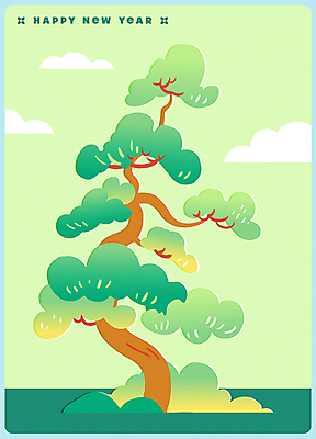 구름 한국전통 일러스트 새해 풍경 사람없음 초록색 소나무 풀 연하장 한국화 해피뉴이어 국내일러스트 AI파일 자연요소 나무 식물 전통 컬러 카드_감사 한국 새해인사 동양화 파일형식 벡터