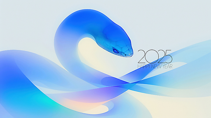 PSD 디자인 곡선 일러스트 사람없음 그래픽 파란색 뱀띠 해피뉴이어 홀로그램 2025년 을사년 국내일러스트 푸른뱀 선 컬러 새해인사 십이지신 뱀 연도 파일형식