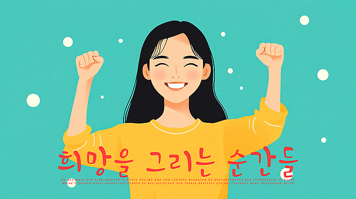 PSD 여자 행복 일러스트 응원 성공 한명 웃음 성인 파란색 손들기 파이팅 희망 주먹 에너지 도전 긍정 성인여자한명만 국내일러스트 1 감정 컬러 컨셉 모션 표정 사람 여자한명만 성인여자만 파일형식