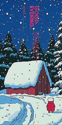 PSD 나무 어린이 일러스트 밤하늘 주택 한명 서기 사람 파란색 고요 눈길 쌓인눈 눈내림 국내일러스트 식물 1 길 컬러 모션 하늘 눈_날씨 건물 야간 파일형식