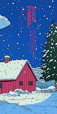 PSD 나무 구름 일러스트 밤하늘 주택 사람없음 파란색 고요 쌓인눈 눈내림 국내일러스트 자연요소 식물 컬러 하늘 눈_날씨 건물 야간 파일형식