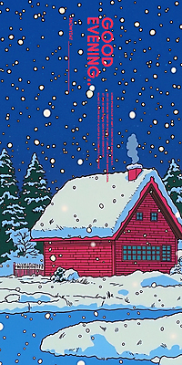 PSD 나무 일러스트 밤하늘 주택 사람없음 파란색 고요 연못 쌓인눈 눈내림 국내일러스트 식물 컬러 하늘 눈_날씨 건물 야간 파일형식