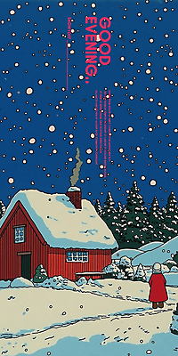 PSD 나무 일러스트 밤하늘 주택 한명 서기 사람 파란색 고요 눈길 쌓인눈 눈내림 국내일러스트 식물 1 길 컬러 모션 하늘 눈_날씨 건물 야간 파일형식