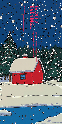 PSD 나무 일러스트 밤하늘 주택 사람없음 파란색 고요 연못 쌓인눈 눈내림 국내일러스트 식물 컬러 하늘 눈_날씨 건물 야간 파일형식