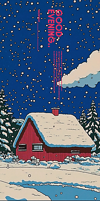 PSD 나무 구름 일러스트 밤하늘 주택 사람없음 파란색 강 고요 쌓인눈 눈내림 국내일러스트 자연요소 식물 컬러 하늘 눈_날씨 건물 야간 파일형식