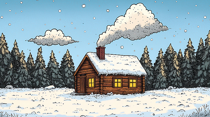 JPG 나무 구름 일러스트 자연 사람없음 고요 숲속 오두막 쌓인눈 눈내림 겨울풍경 국내일러스트 AI일러스트 AI콘텐츠 자연요소 식물 겨울 눈_날씨 풍경 숲 생태계 파일형식