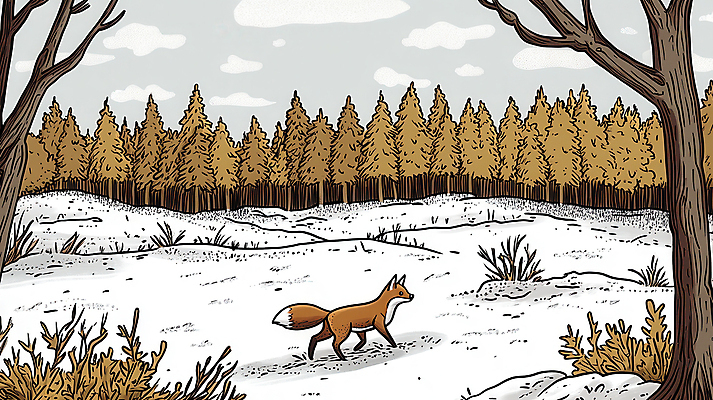 JPG 나무 구름 일러스트 자연 사람없음 고요 눈 숲속 여우 쌓인눈 겨울풍경 국내일러스트 AI일러스트 AI콘텐츠 자연요소 식물 겨울 포유류 날씨 풍경 숲 생태계 파일형식