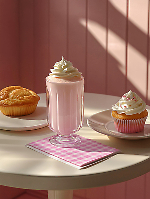JPG 편집이미지 접시 음료 분홍색 탁자 디저트 사람없음 봄 카페 컵케이크 감성 편집실사 AI포토 AI콘텐츠 식기 계절 음식 컬러 가구 컨셉 케이크 상점 CG 파일형식