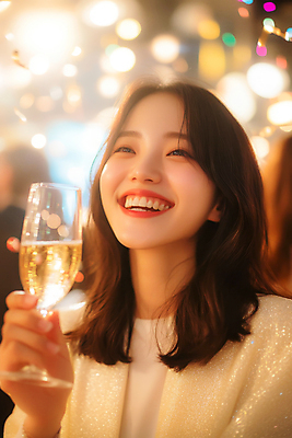 JPG 편집이미지 여자 한명 웃음 들기 상반신 성인 파티 샴페인 즐거움 샴페인잔 보케 연말 의료성형뷰티 성인여자한명만 편집실사 AI인물포토 AI콘텐츠 1 감정 술잔 모션 주류 표정 사람 이벤트 CG 여자한명만 성인여자만 파일형식 AI포토