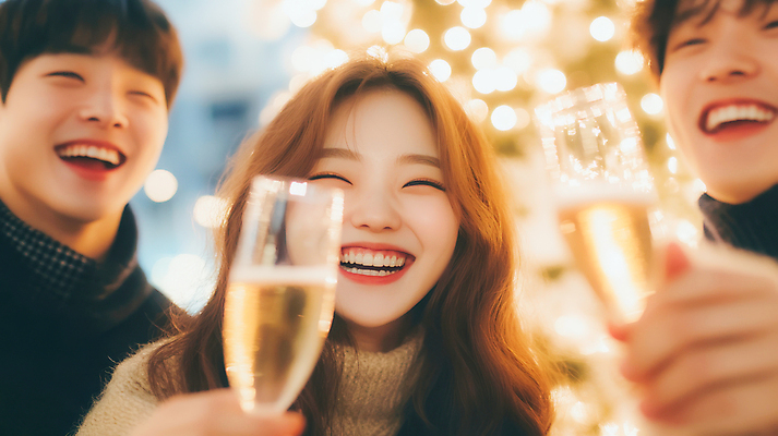 JPG 편집이미지 여자 남자 웃음 들기 상반신 성인 세명 친구 파티 우정 샴페인 즐거움 샴페인잔 보케 연말 의료성형뷰티 성인만 편집실사 AI인물포토 AI콘텐츠 감정 술잔 관계 모션 주류 표정 사람 이벤트 CG 파일형식 AI포토