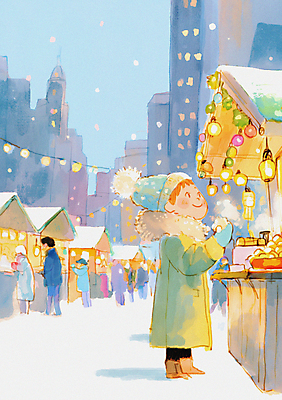 JPG 여자 남자 어린이 장갑 크리스마스 겨울 일러스트 털모자 미소 소녀 여러명 성인 건물 빛 도시 시장 군중 쌓인눈 알전구 눈내림 눈덮임 국내일러스트 AI일러스트 AI콘텐츠 모자_잡화 건축물 잡화 계절 기념일 다수 컨셉 전구 눈_날씨 표정 사람 파일형식