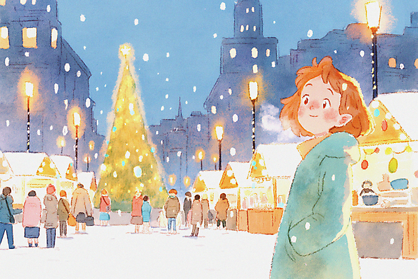 건축물 계절 공공시설 다수 컨셉 크리스마스 모션 눈_날씨 표정 사람 파일형식 AI콘텐츠 주머니손 미소 건물 크리스마스트리 가로등 성인만 성인 남자 여자 여러명 겨울 시장 눈덮임 눈내림 쌓인눈 JPG 일러스트 국내일러스트 빛 군중 AI일러스트