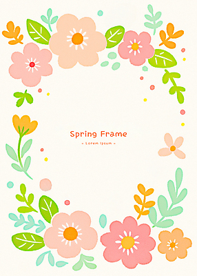 PSD 잎 일러스트 봄꽃 사람없음 컬러풀 테두리 꽃프레임 카피스페이스 국내일러스트 식물 꽃 컬러 프레임 봄 공백 파일형식