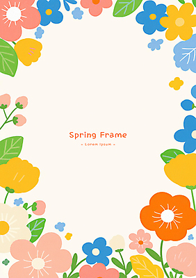 PSD 잎 일러스트 봄꽃 사람없음 컬러풀 테두리 꽃프레임 카피스페이스 국내일러스트 식물 꽃 컬러 프레임 봄 공백 파일형식