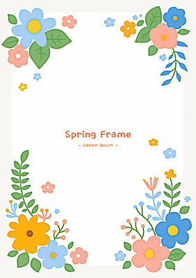 PSD 잎 일러스트 봄꽃 사람없음 컬러풀 테두리 꽃프레임 카피스페이스 국내일러스트 식물 꽃 컬러 프레임 봄 공백 파일형식