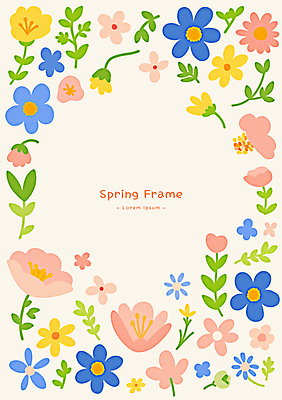 PSD 잎 일러스트 봄꽃 사람없음 컬러풀 테두리 꽃프레임 카피스페이스 국내일러스트 식물 꽃 컬러 프레임 봄 공백 파일형식