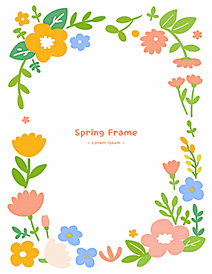 PSD 잎 일러스트 봄꽃 사람없음 컬러풀 테두리 꽃프레임 카피스페이스 국내일러스트 식물 꽃 컬러 프레임 봄 공백 파일형식