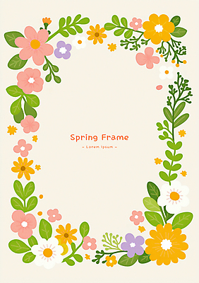 PSD 잎 일러스트 봄꽃 사람없음 컬러풀 테두리 꽃프레임 카피스페이스 국내일러스트 식물 꽃 컬러 프레임 봄 공백 파일형식