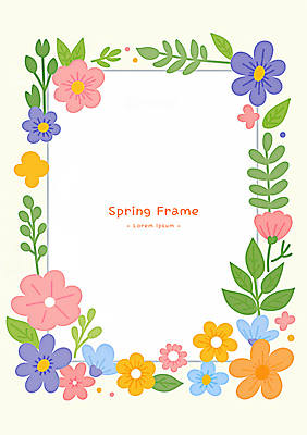 PSD 잎 일러스트 봄꽃 사람없음 컬러풀 테두리 꽃프레임 카피스페이스 국내일러스트 식물 꽃 컬러 프레임 봄 공백 파일형식
