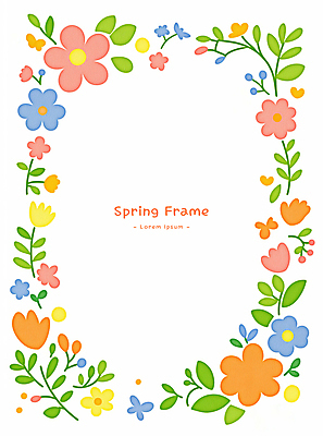 PSD 잎 일러스트 봄꽃 사람없음 컬러풀 테두리 꽃프레임 카피스페이스 국내일러스트 식물 꽃 컬러 프레임 봄 공백 파일형식