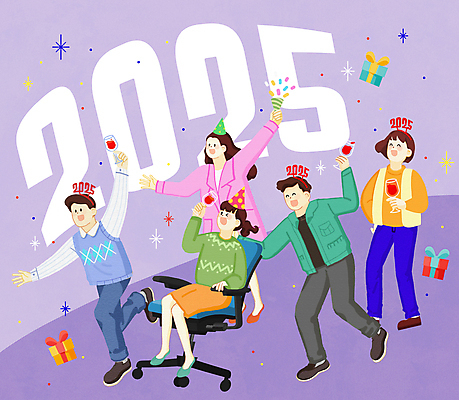 PSD 여자 남자 꽃 일러스트 들기 앉기 여러명 성인 선물상자 반짝임 달리기 손들기 보라색 밀기 샴페인 즐거움 꽃가루 바퀴의자 성인만 2025년 을사년 국내일러스트 식물 감정 컬러 다수 의자 모션 주류 선물 사람 상자 가루 연도 파일형식