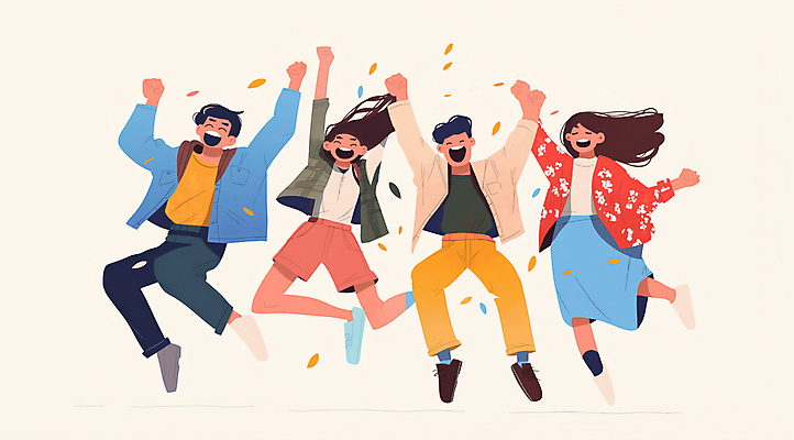 JPG 전신 여자 남자 일러스트 나뭇잎 웃음 여러명 성인 점프 기쁨 만세 즐거움 활기 베이지색 성인만 흩날리기 국내일러스트 AI일러스트 AI콘텐츠 감정 컬러 다수 컨셉 잎 모션 표정 사람 파일형식