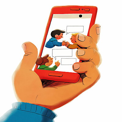 JPG 손 여자 남자 어린이 일러스트 손가락 소녀 소년 신체부위 세명 스마트폰 잡기 채팅 어린이만 국내일러스트 AI일러스트 AI콘텐츠 모션 사람 핸드폰 스마트기기 파일형식