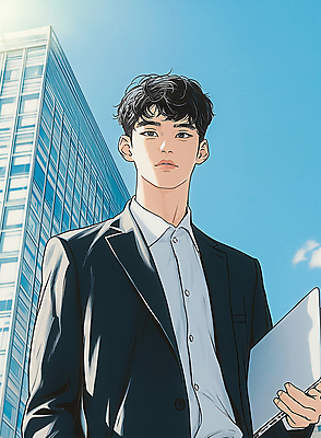 JPG 남자 여유 하늘색 일러스트 비즈니스 하늘 한명 들기 정장 성인 건물 도시풍경 도심 문서 영업사원 성인남자한명만 국내일러스트 AI일러스트 AI콘텐츠 1 건축물 옷 감정 모션 사람 풍경 파란색 도시 직장인 남자한명만 성인남자만 파일형식