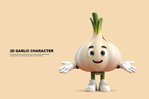 PSD 편집이미지 팔벌리기 3D캐릭터 의인화 마늘 사람없음 3D 귀여움 긍정 마늘캐릭터 베이지색 편집3D 캐릭터 컬러 컨셉 채소 모션 디지털합성 파일형식