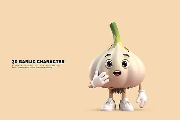 PSD 편집이미지 3D캐릭터 의인화 마늘 사람없음 3D 귀여움 놀람 마늘캐릭터 베이지색 편집3D 캐릭터 감정 컬러 컨셉 채소 표정 디지털합성 파일형식