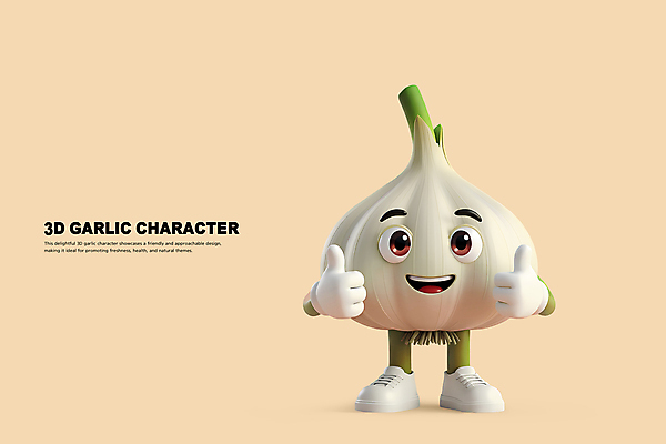 PSD 편집이미지 3D캐릭터 의인화 마늘 미소 사람없음 3D 귀여움 따봉 마늘캐릭터 베이지색 편집3D 캐릭터 컬러 컨셉 채소 표정 최고 디지털합성 파일형식