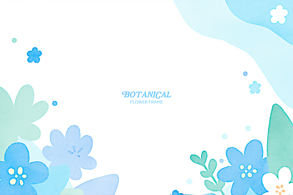 PSD 꽃 하늘색 백그라운드 일러스트 수채화 프레임 사람없음 풀잎 그림 카피스페이스 보테니컬아트 국내일러스트 식물 잎 파란색 공백 풀_식물 파일형식