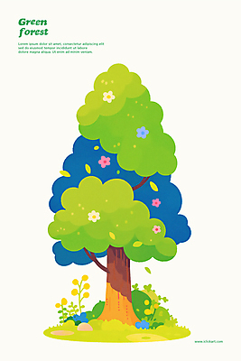 PSD 나무 꽃 일러스트 자연 사람없음 연두색 풀 숲 국내일러스트 식물 초록색 생태계 파일형식