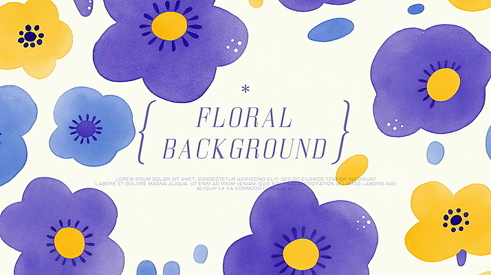 PSD 백그라운드 꽃무늬 일러스트 자연 수채화 사람없음 노란색 보라색 봄 팬지 플라워패턴 국내일러스트 계절 꽃 컬러 무늬 패턴 생태계 파일형식