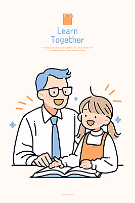 여자 교육 남자 어린이 일러스트 함께함 미소 앉기 소녀 상반신 성인 두명 책 반짝임 부모 독서 육아 책상 안경낌 부녀 국내일러스트 AI파일 딸 안경 가구 컨셉 가족 모션 표정 사람 아빠 파일형식 벡터