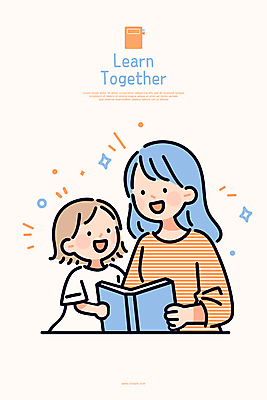 여자 교육 어린이 일러스트 모녀 함께함 미소 앉기 소녀 상반신 성인 두명 책 반짝임 부모 독서 마주보기 육아 책상 여자만 국내일러스트 AI파일 딸 가구 컨셉 가족 모션 엄마 표정 사람 파일형식 벡터