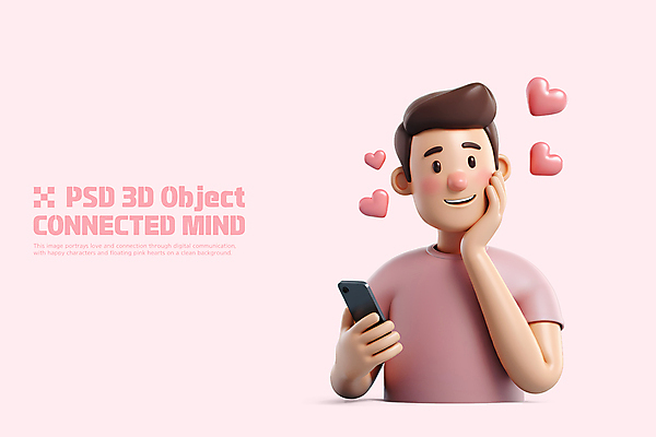 PSD 편집이미지 남자 행복 분홍색 커뮤니케이션 사랑 한명 미소 들기 상반신 성인 스마트폰 3D 디지털 턱괴기 하트 연결 수줍음 성인남자한명만 연락 편집3D 모양 1 감정 컬러 모션 표정 사람 핸드폰 스마트기기 디지털합성 남자한명만 성인남자만 파일형식