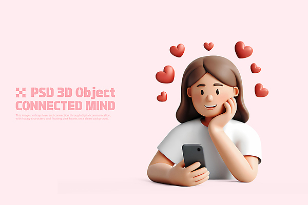 PSD 편집이미지 여자 행복 분홍색 커뮤니케이션 사랑 한명 미소 들기 상반신 성인 스마트폰 3D 디지털 턱괴기 하트 연결 수줍음 성인여자한명만 연락 편집3D 모양 1 감정 컬러 모션 표정 사람 핸드폰 스마트기기 디지털합성 여자한명만 성인여자만 파일형식