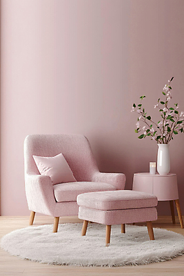 JPG 편집이미지 꽃 화분 화초 분홍색 초 실내 따뜻함 사람없음 인테리어 소파 매트 감성 스툴 편집실사 AI포토 AI콘텐츠 식물 디자인 컬러 컨셉 의자 내부 CG 파일형식