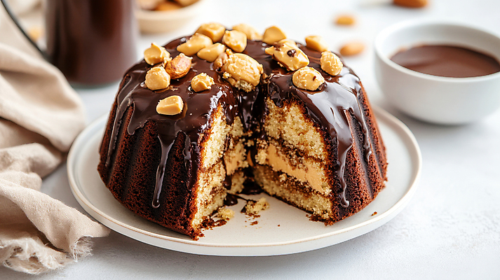 JPG 편집이미지 디저트 사람없음 달콤 땅콩 제빵 초코케이크 땅콩버터 초코시럽 편집실사 2025트렌드 모카무스 AI포토 AI콘텐츠 음식 유행 제과제빵 케이크 초콜릿 견과류 맛 CG 시럽 파일형식 2025년 트렌드컬러 스프레드_음식