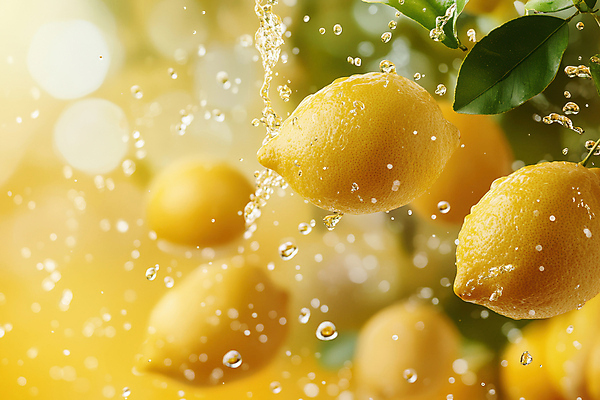JPG 편집이미지 잎 사람없음 물 노란색 물방울 신선 레몬 보케 비타민C 스플래쉬 편집실사 AI컴퓨터그래픽 AI콘텐츠 자연요소 식물 컬러 과일 CG 비타민 파일형식