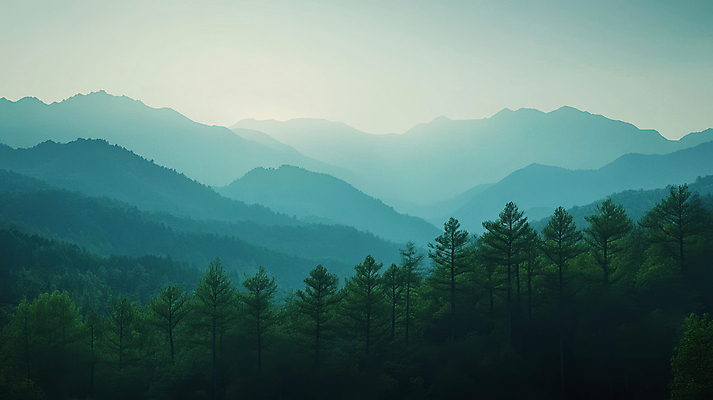 JPG 나무 편집이미지 자연 풍경 사람없음 평화 고요 안개 숲 산등성이 청록색 흐림 산맥 편집실사 AI포토 AI콘텐츠 식물 컬러 컨셉 날씨 산 CG 생태계 파일형식