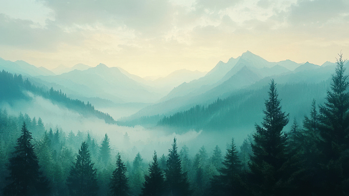 JPG 나무 구름 편집이미지 자연 풍경 사람없음 평화 고요 안개 숲 산등성이 청록색 흐림 산맥 편집실사 AI포토 AI콘텐츠 자연요소 식물 컬러 컨셉 날씨 산 CG 생태계 파일형식
