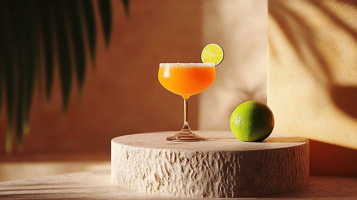 JPG 편집이미지 잎 그림자 사람없음 장식 햇빛 주황색 칵테일 칵테일잔 라임 나무도마 편집실사 AI포토 AI콘텐츠 식물 컬러 술잔 과일 도마 주류 목재 태양 CG 파일형식