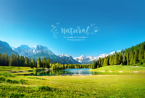 PSD 나무 구름 템플릿 호수 자연 하늘 산 풍경 초원 사람없음 맑음 숲 내츄럴 청정 이미지템플릿 자연요소 식물 날씨 생태계 파일형식