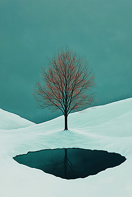 JPG 나무 호수 겨울 일러스트 풍경 사람없음 설원 청록색 겨울풍경 국내일러스트 AI일러스트 AI콘텐츠 식물 계절 컬러 눈_날씨 파일형식