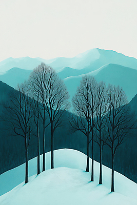 JPG 나무 겨울 일러스트 하늘 풍경 사람없음 설원 청록색 겨울풍경 설산 국내일러스트 AI일러스트 AI콘텐츠 식물 계절 컬러 산 눈_날씨 파일형식