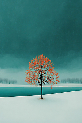 JPG 나무 호수 겨울 일러스트 하늘 풍경 사람없음 설원 청록색 겨울풍경 국내일러스트 AI일러스트 AI콘텐츠 식물 계절 컬러 눈_날씨 파일형식